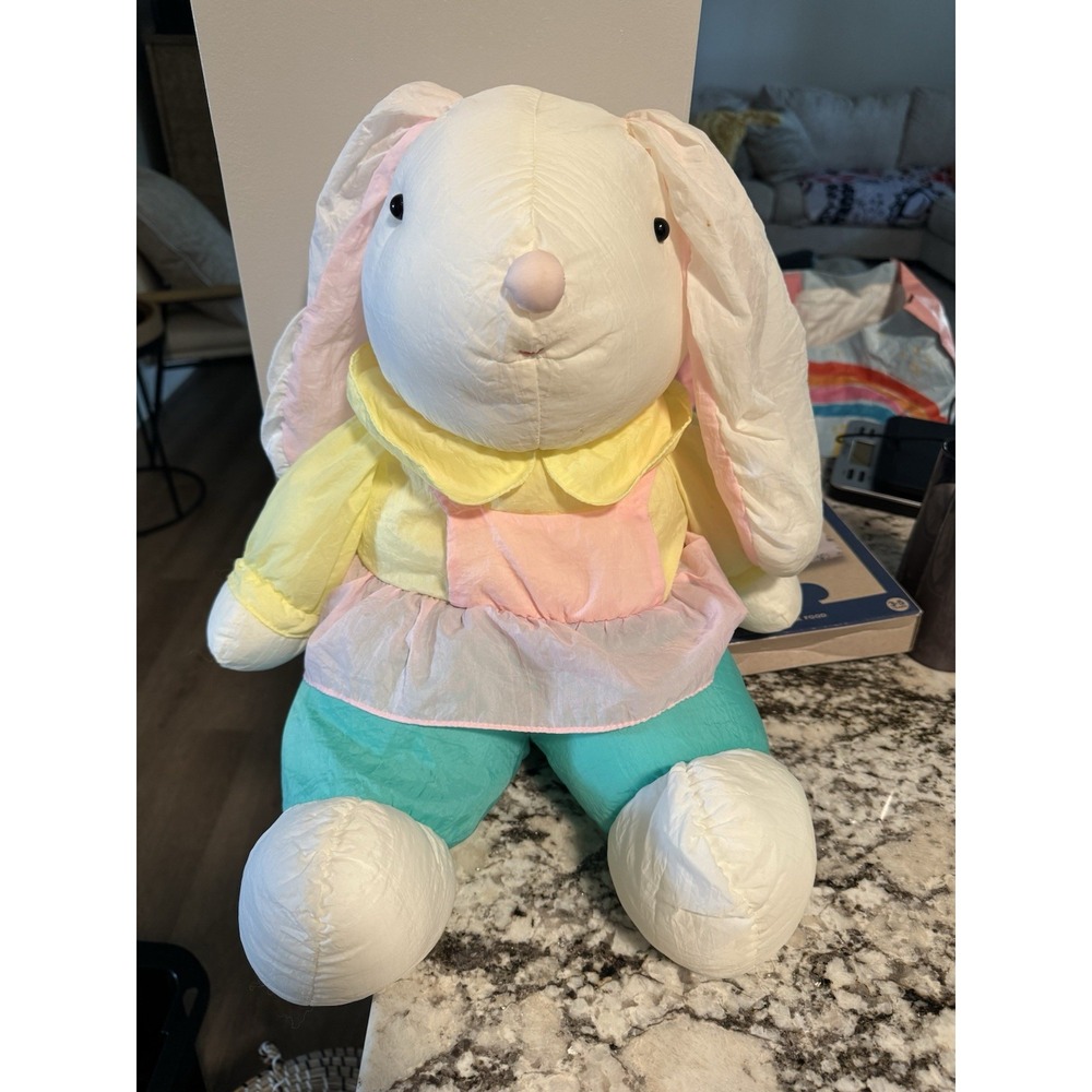 Stuffed Plush Bunny Rabbit Nylon White Pink Yellow Green Parachute Easter Gibson